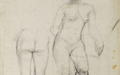 Barnett Freedman, British 1901-1958- Female Life Drawing Studies; pencil on paper, estate stamp lower right, with two life drawing studies verso, 38 x 29 cm: together with another pencil on paper by the same artist, depicting a 'Female Life Drawing...