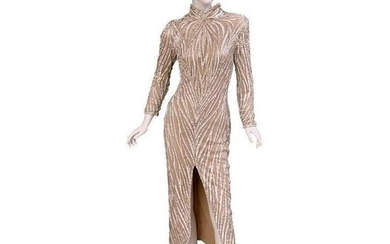 Bob Mackie Nude Pearl Beaded Gown, 1980s