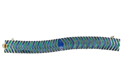 Boucher Gold Tone Blue & Green Enamel Stretchable Bracelet