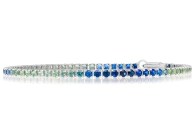 Bracelet - Platinum - Blue/Green Sapphires - 3.6 Carat - GRA Certified