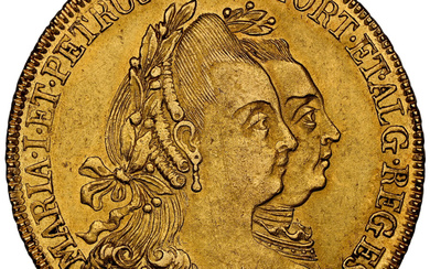 Brazil: , Maria I & Pedro III gold 6400 Reis 1786-R MS63 NGC,...