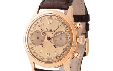 Breitling. Rare and Oversized Duograph Split-second Chronograph Wristwatch in Pink Gold, Reference 764, With Pink Dial