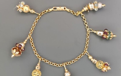 Brev - 18 kt. Yellow gold - Bracelet, Pendant Garnet - Citrine, Jade, Topaz, Turquoise