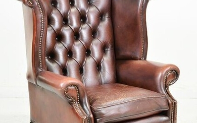 British Brown Leather Wing Back Arm Chair