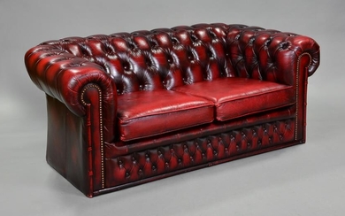 British Red Leather 2 Seater / Loveseat