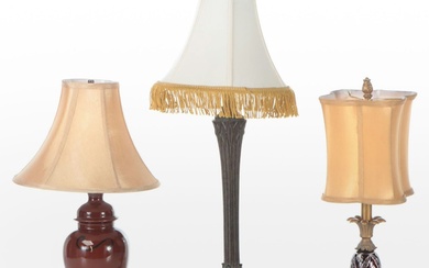 Brown Porcelain Ginger Jar, Bohemian Cut Glass, Tall Bronzed Resin Table Lamps