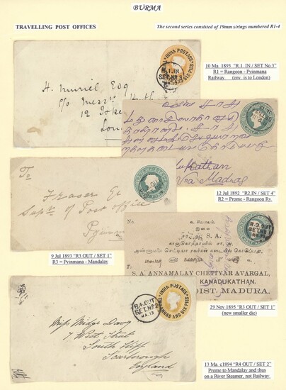 Burma Travelling Post Offices 1892-1938 envelopes (9), stationery envelopes (15) and cards (3),...