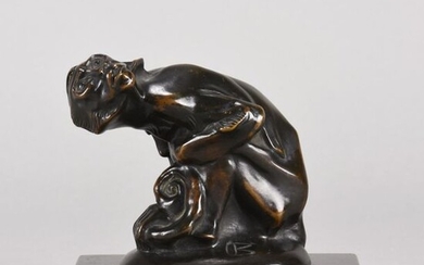 C B Lefebvre (Early 20th Century) Art Deco bronze study of a seated monkey, signed. Circa 1930. Height 11 cm.