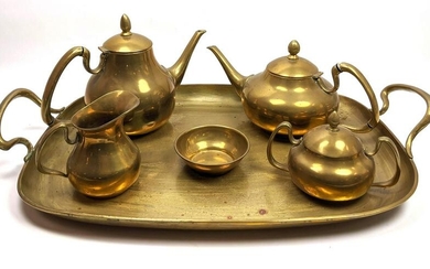 C. ZURITA Brass Tea Set with Tray Mid Century Modern