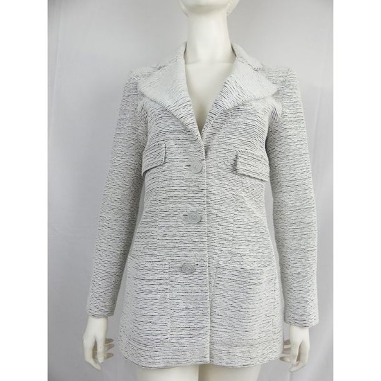 CHANEL. Ivory and silver velvet tweed jacket. Buttons...