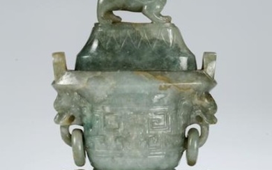 CHINESE JADEITE FOOLION COVER CENSER, QING DYNASTY