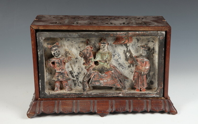 CHINESE POLYCHROMED CERAMIC FENG SHUI FUNERARY PIECE. Late Yuan Dynasty....