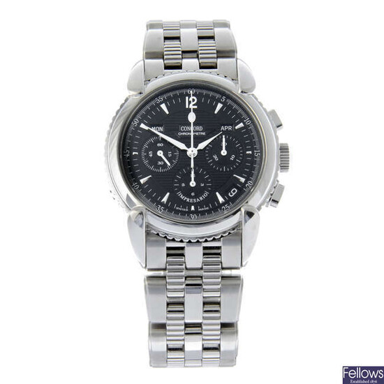 CONCORD - a stainless steel Impresario chronograph bracelet watch, 38mm.