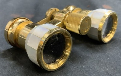 COUNTESS Vtg Brass & Mother Of Pearl Opera Glasses