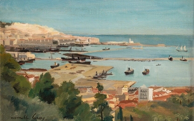 Camille LEROY (1905-1995) Vue du port d’Alger Huile sur toile signée en bas à gauche...