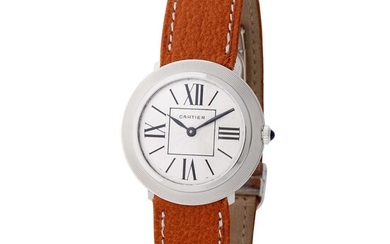 Cartier. Elegant Ronde Wristwatch in White Gold, With Guillochè Roman Numbers Dial