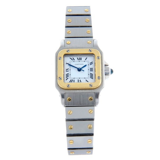 Cartier - a Santos Galbée bracelet watch. Stainless steel case with yellow metal bezel. Case width