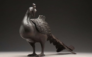 Censer, Koro - Bronze - Very fine peacock censer - including tomobako - Japan - 19th century