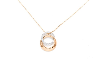 Chaîne en or rose 18K (750 millièmes) et pendentif formé de deux anneaux entrelacés, un...