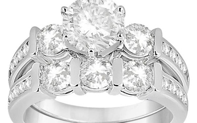 Channel and Bar-Set 3-Stone Diamond Bridal Set 18k White Gold 1.80ctw