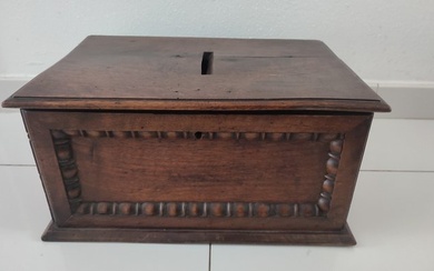 Charity box - antique church almoner - antique piggy bank box - offering box - Louis Philippe era - Iron (cast/wrought), Wood