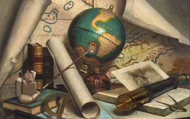 Charles CERNY (1892-1965) Nature-morte aux instruments de marine Huile sur toile, signée en bas à...