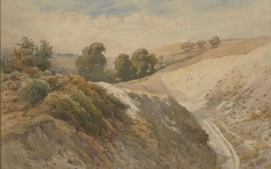 Charles F Robinson, British act.1874-1896 View over rolling hills with woodland; watercolour, signed, 35 x 52 cm
