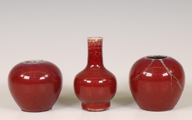 China, three small copper-red-glazed vases, 19th/ 20th century