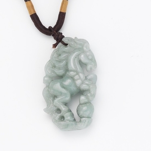 Chinese Carved Jade Rearing Stallion Pendant on Cord