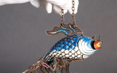 Chinese Enameled Silver Articulated Koi Fish