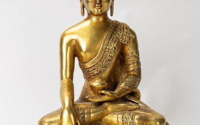 Chinese Gilt Bronze Seated Buddha Sitting on Lotus