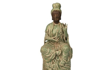 Chinese Green Glazed Guanyin Buddha Statue