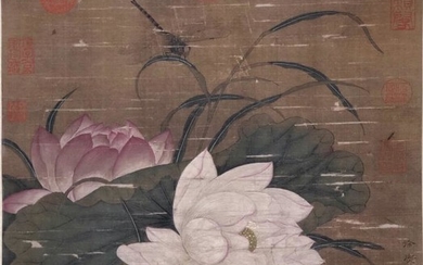 Chinese Ink Color Scroll Painting, Flowers, Signed