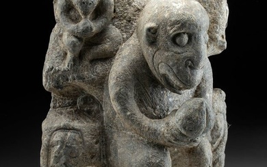 Chinese Ming Dynasty Stone Baluster Finial w/ Monkeys