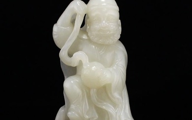 Chinese Natural Hetian Jade Carved Figure & Lion Statue