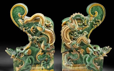Chinese Qing Dynasty Sancai Glazed Roof Dragons, TL'd