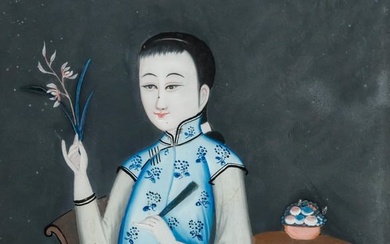 Chinese School, Young Woman Holding a Flower