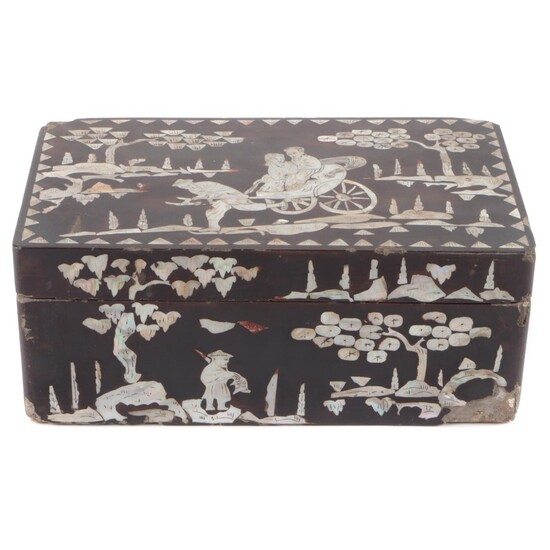 Chinese Style Lacquerware Box with Mother-of-Pearl Inlay