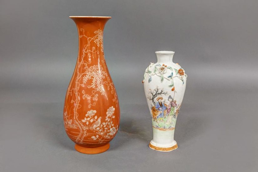 Chinese Vase with High Relief Flowers