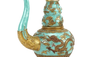 Chinese porcelain turquoise ground wine vessel gilded with d...