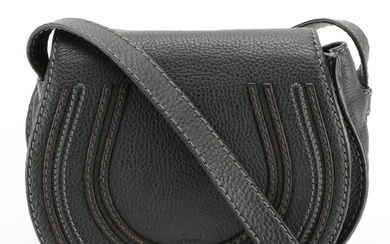 Chloé Marcie Saddle Bag Small in Black Grained Leather