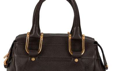 Chopard, sac Caroline en cuir grainé brun, pochette à rabat externe avec fermoir coeur, 18x28 cm