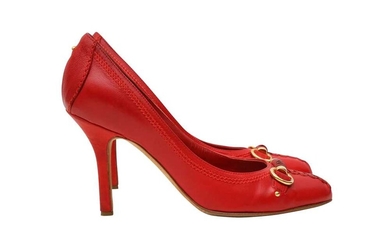 Christian Dior Red Horsebit Logo Heeled Pump - Size 36