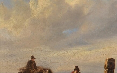 Circle of William Shayer Snr. (British 1787-1879), Figures and cart on a beach
