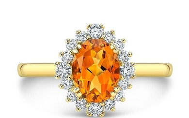 Citrine And Diamond Oval Border Ring Mounting In 14k Yellow Gold (8x6mm)