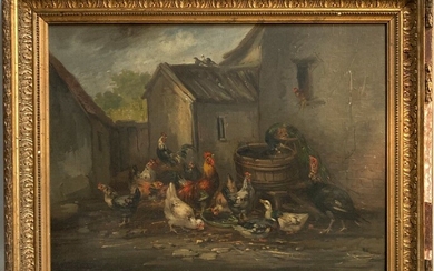 Claude GUILLEMINET (1821-c.1866) La basse cour Huile sur toile signée en bas à gauche 49...