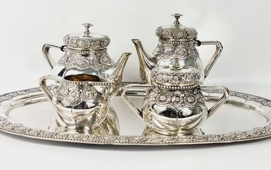 Coffee and tea service, with tray - .833 silver - Portugal - First half 20th century
