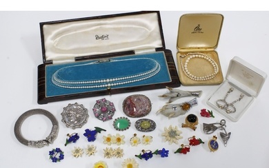 Collection of vintage costume jewellery and a silver leaf br...