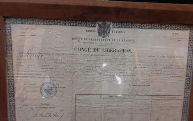 Congé Libération encadrée daté 1869 25 x... - Lot 57 - Richard Maison de ventes