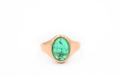Contemporary Rose Gold and Cabochon Emerald Ring
